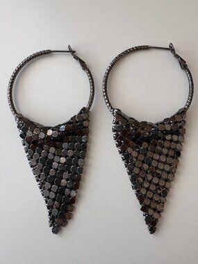 Sterling Silver 925 Mesh Dangle Earrings Black Oxidized Statement Unique